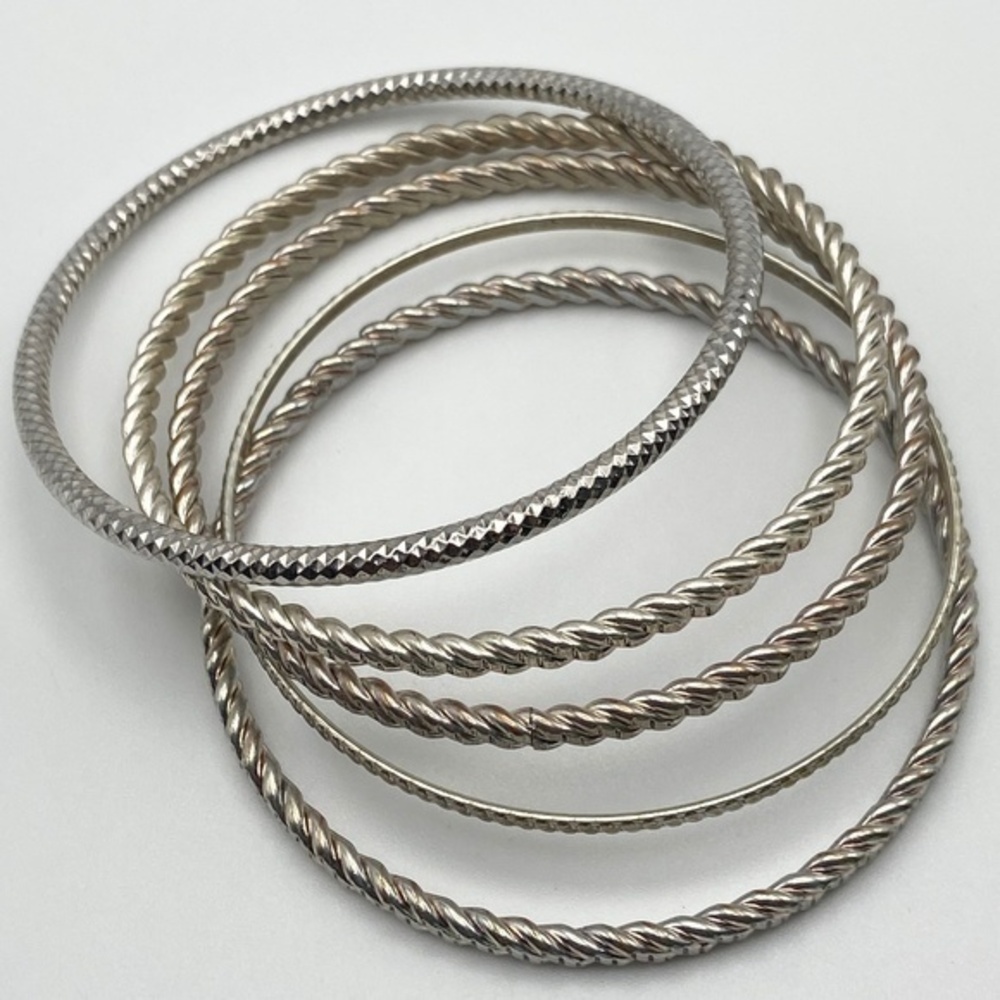 Bangle Bracelets Silver Tone Textured Boho 5 Piece Set - Picture 1 of 9